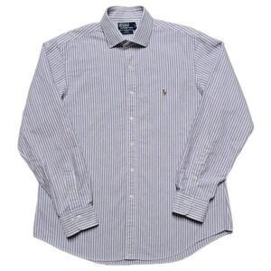VTG Polo Ralph Lauren Regent Custom‎ Fit Purple White Stripe Shirt Sz 17 XL